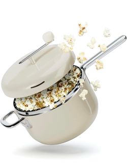 Popsmith Popcorn Popper in Cream - 6 Quart Stovetop Popcorn Machine - Stainless Steel Popcorn Maker Compatible with All Stovetops Product Images and V