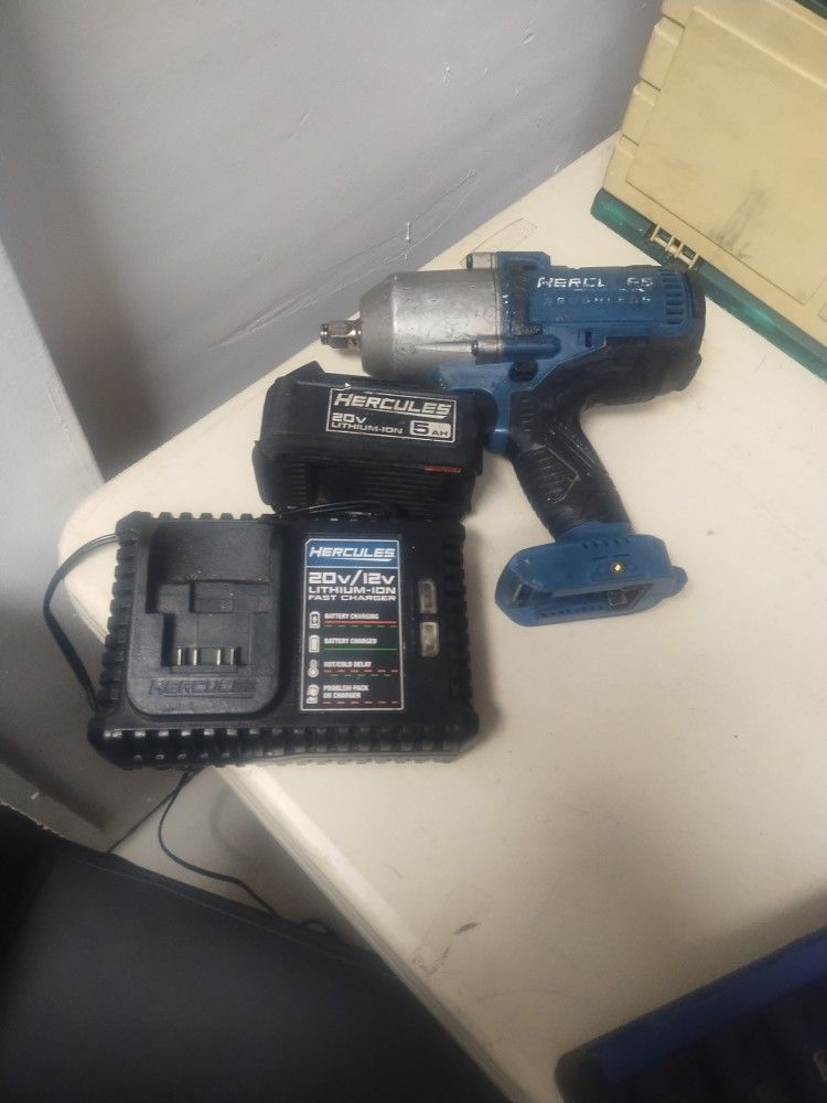 Hercules Half Inch 20 Volt Brushless Impact Wrench With A Battery And Charger