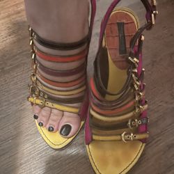 Authentic Louis Vuitton Multicolor Calf Hair & Patent Leather Tupelo Buckle Slingback Heels Sz 37 $380 Obo