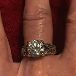 14k over sterling silver 3.25 ctw. Lab diamond real Moissanite and Marcasite ring