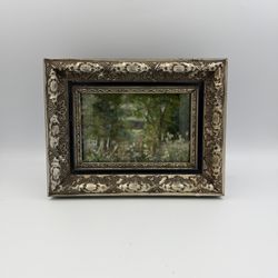 Vintage Ornate Golden Framed of Original Soft Pastel Painting of Impressionism Style Landscape Painted on Sand Paper / Traditional style wall decor