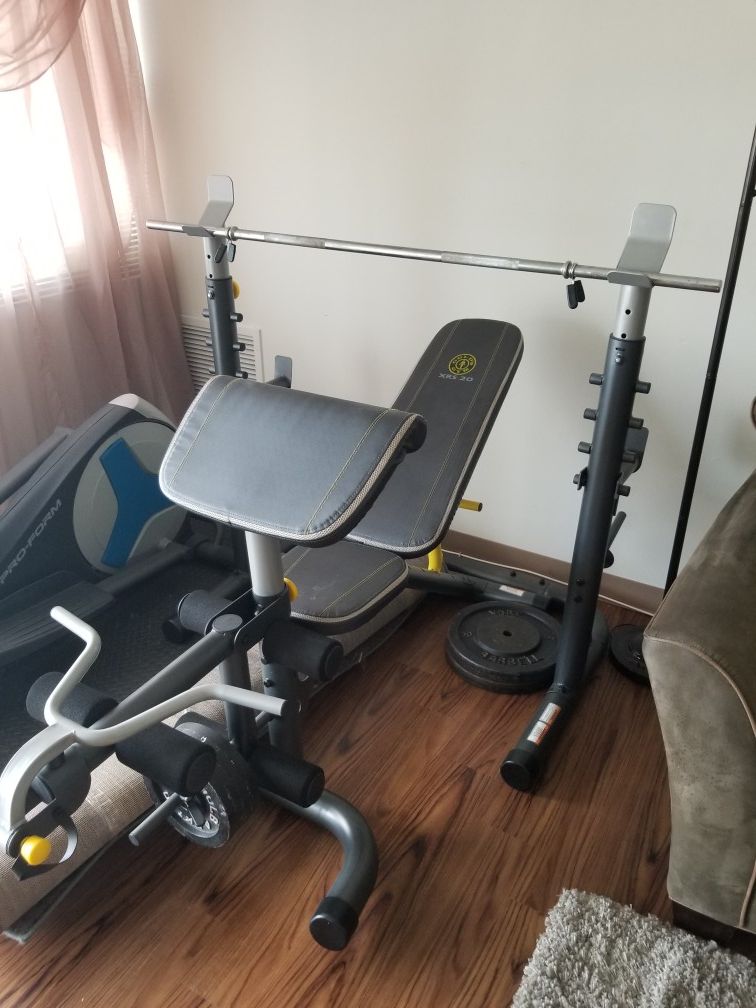 Golds gym weight bench with weights