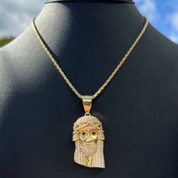 14k solid yellow gold Jesus CZ stones diamond cut, onyx gems 1.36CTW Pendant charm