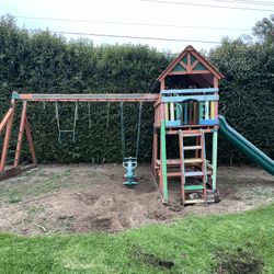 Wooden Swing Set - Slide And Monkey Bars