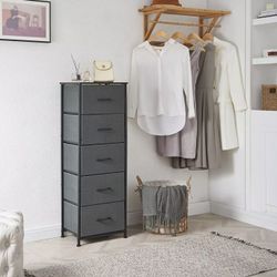 Tall Dresser with 5 FABRIC Drawers, Storage Chest of Drawers with Removable Fabric Bins for Closet Bedside BEDROOM Laundry Living Room Entryway 