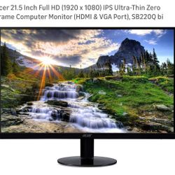 Computer Monitor Acer - USED GOOD CONDITION Acer 21.5 Inch Full HD (1920 x 1080) IPS Ultra-Thin Zero Frame Computer Monitor (HDMI & VGA Port), SB220Q 