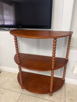 Brand New 3-Tier Wooden Demi-Lune Console Table – Bobbin Spindle Legs