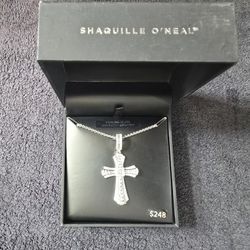Shaquille O'Neal Sterling Silver CZ Cross Pendant Necklace, 24"
