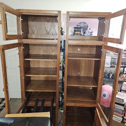 2 Wooden Cabinets With Top Shelf