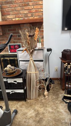 Tall Striped Floor Vase with Dried Floral Arrangement