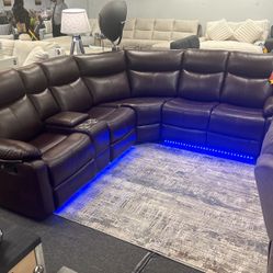 Special Offer Now🚨Beautiful Chocolate Reclining Sofa Sectional With LED Lighting On Sale Only $1099✅