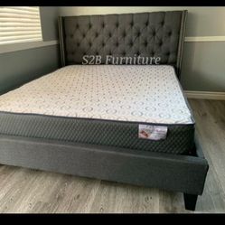 Queen Size Grey Tufted W Orthopedic Mattress 