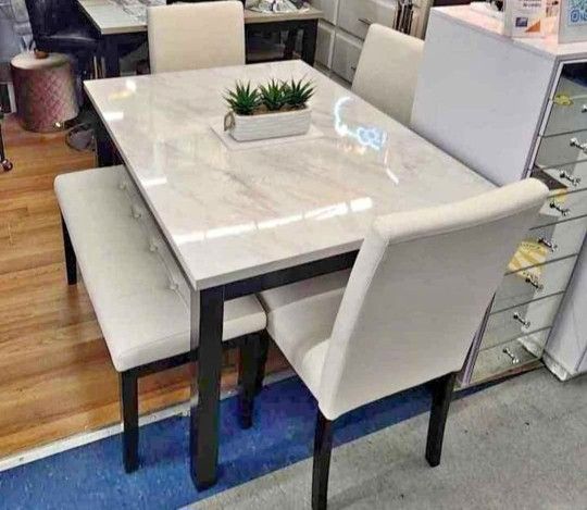 ✅️✅️ 5 pc dark finish wood faux marble top...