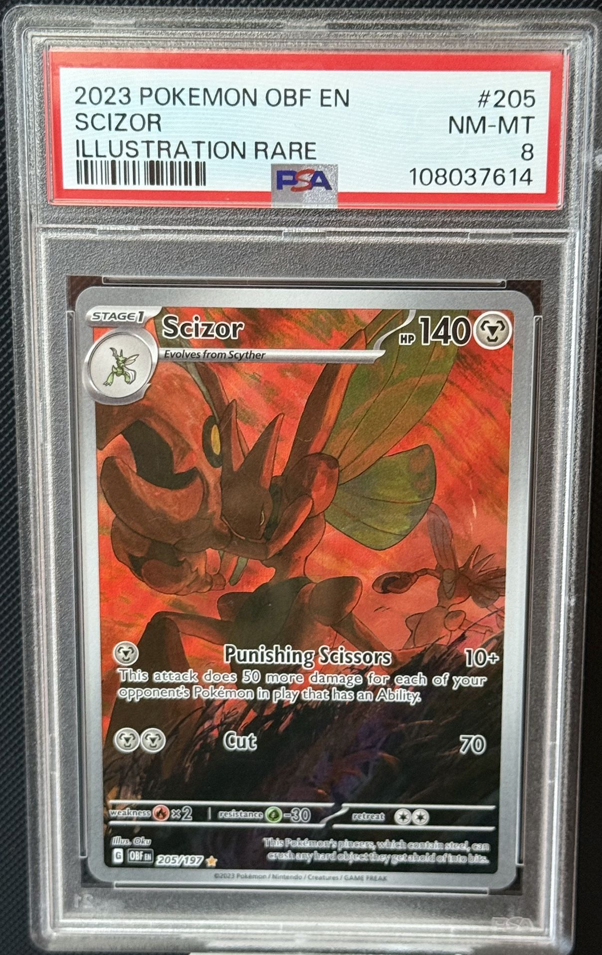 2023 POKEMON OBSIDIAN FLAMES SCIZOR ILLSUTRATION RARE PSA 9