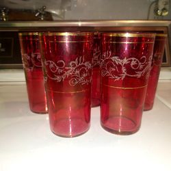 Ruby Red Antique Glasses With Gold Trim