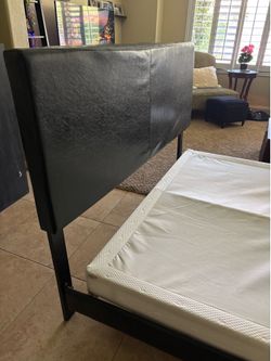 Faux leather bed - frame, box spring, and headboard. Very pretty black color!