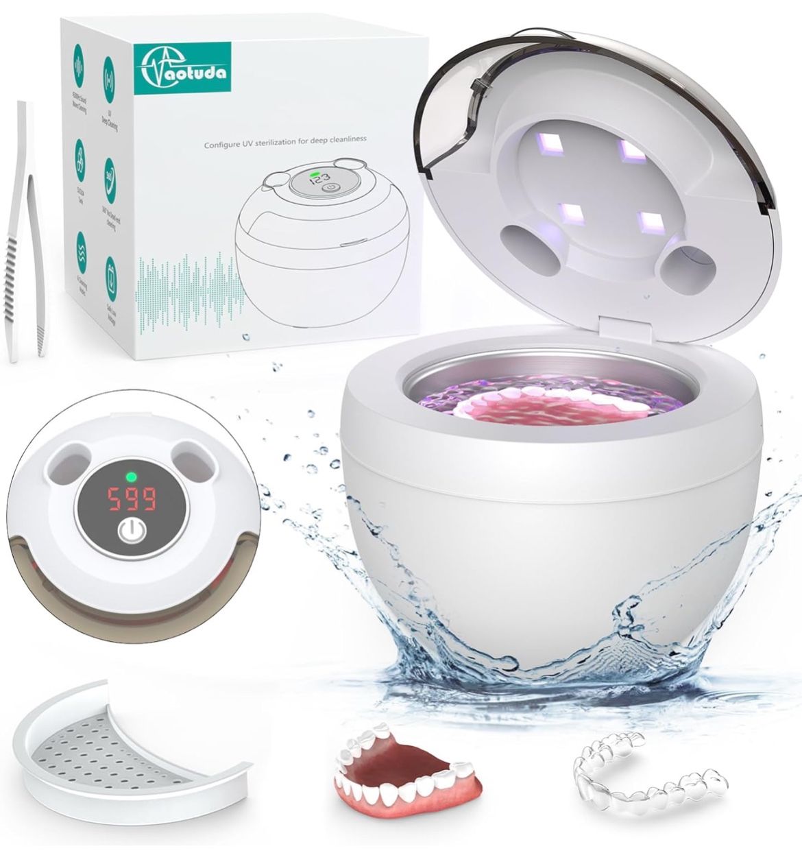 45kHz Ultrasonic Retainer Cleaner Machine, 200ML Denture Cleaner, 4 Modes with Digital Timer Mouth Guard Cleaner for Aligner, Night guard, Braces, Too