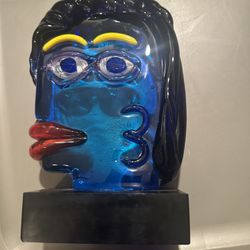 Murano Thinking Face Blue Art