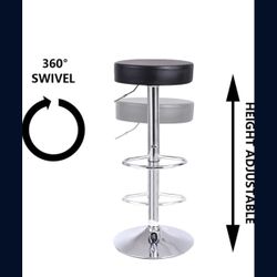 KKTONER Round Bar Stool PU Leather with Footrest Height Adjustable Swivel Pub Chair Home Kitchen Bar stools Backless Stool 