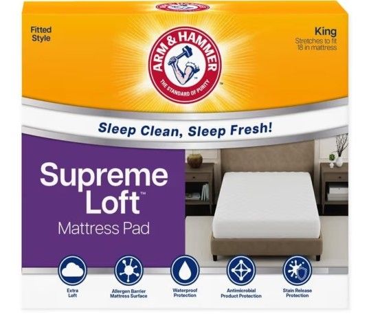 Arm & Hammer Supreme Loft Mattress Pad, Waterproof, King