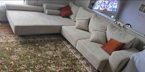 141" Sectional 3pc Large Modern Durable Beige Fabric