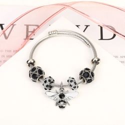 Pandora style bee charm bracelet(silver black)