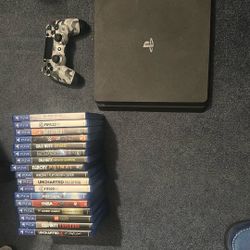 PS4 Slim With Controller And Games 