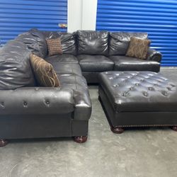 Leather Sectional with Ottoman (free delivery)