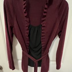 Burgundy Sweater With Black Inset and Belt