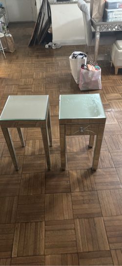 Pair of Mirrored End Tables – One with Drawer
