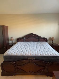 CAL KING SIZE BED SET DRESSER WITH MIRROR, WARDROBE AND 2 NIGHTSTANDS