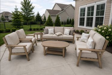 Outdoor 7-Seat HDPE Conversation Set w/ Nuvella Fabric Cushions
*New - Same-Day Delivery*