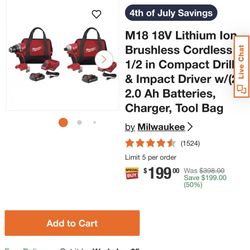 Milwaukee Drill & Driver 2 Battery’s And Charger New In Box 