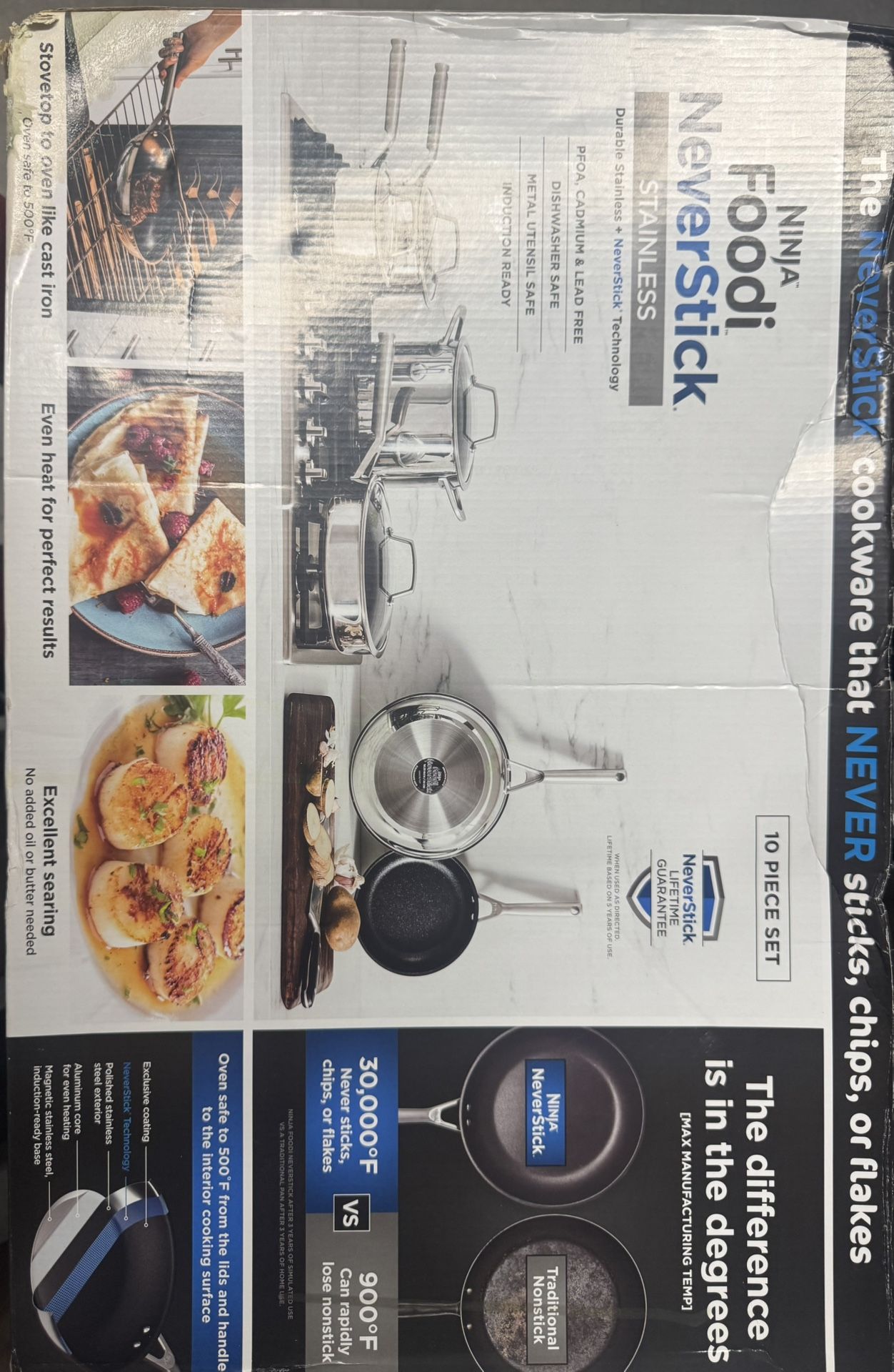 Ninja NeverStick Premium 10 Piece Pots & Frying Pans Set, with Glass Lids, Nesting, Hard Anodized, Kitchen Cookware Sets Nonstick, Durable & Oven Safe