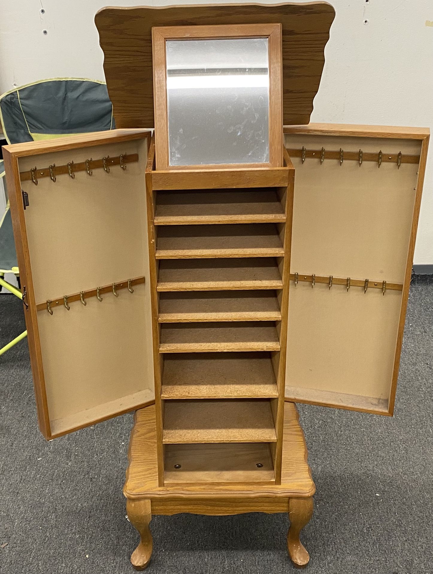 Wooden Jewelry Armoire with Mirror And Hangers