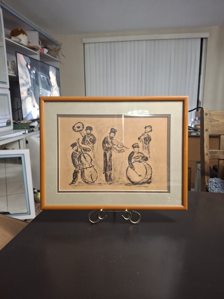 By Simon Karczmar " Band From Shtetl" Lithograph From Drawings Of Jewish Life 12" X 16"