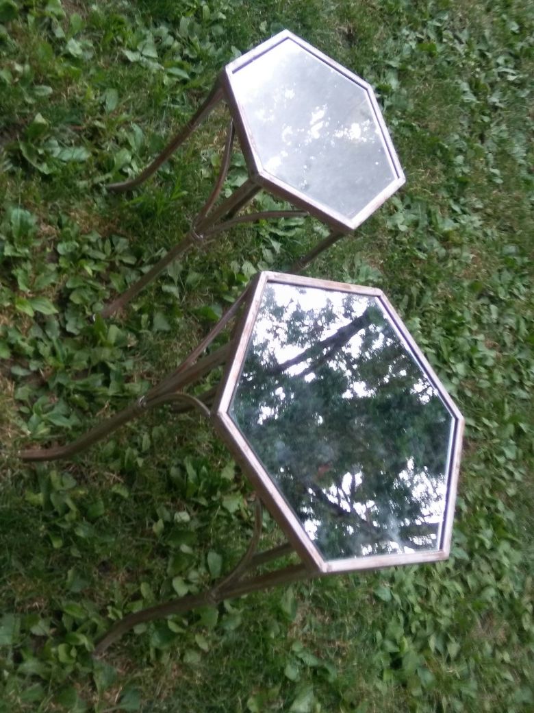 Was $25 now $20 Two Gold Stacking Mirrored Glass Side Tables