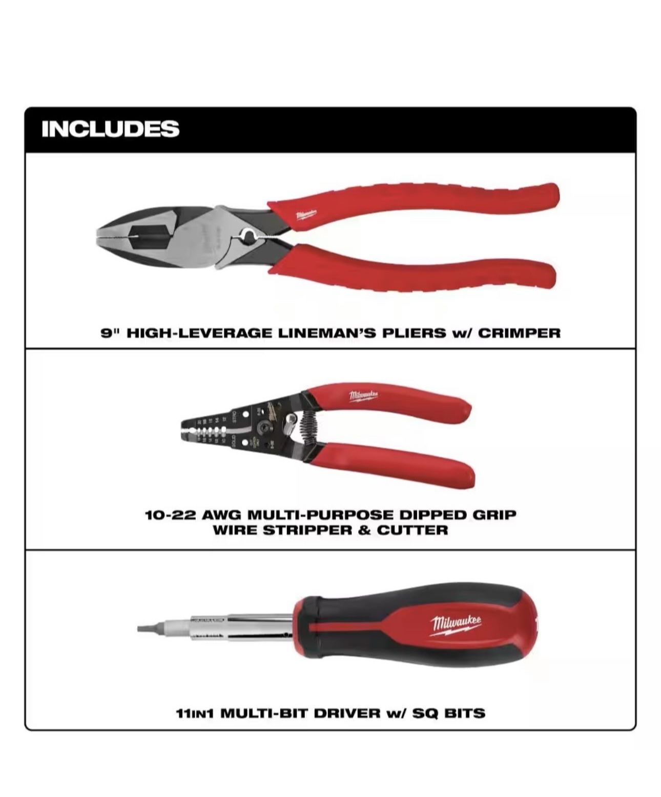 Milwaukee Electrician's Screwdriver, Lineman's Plier & Wire Stripper Hand Tool Kit (3-Piece)