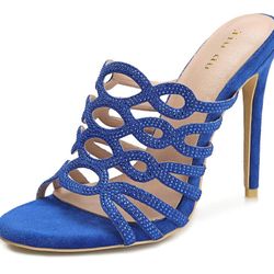 Jiu du Women's Suede Rhinestone Heels