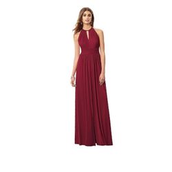 NWT After Six Claret Jersey Flowy Long Formal Gown Maxi Dress