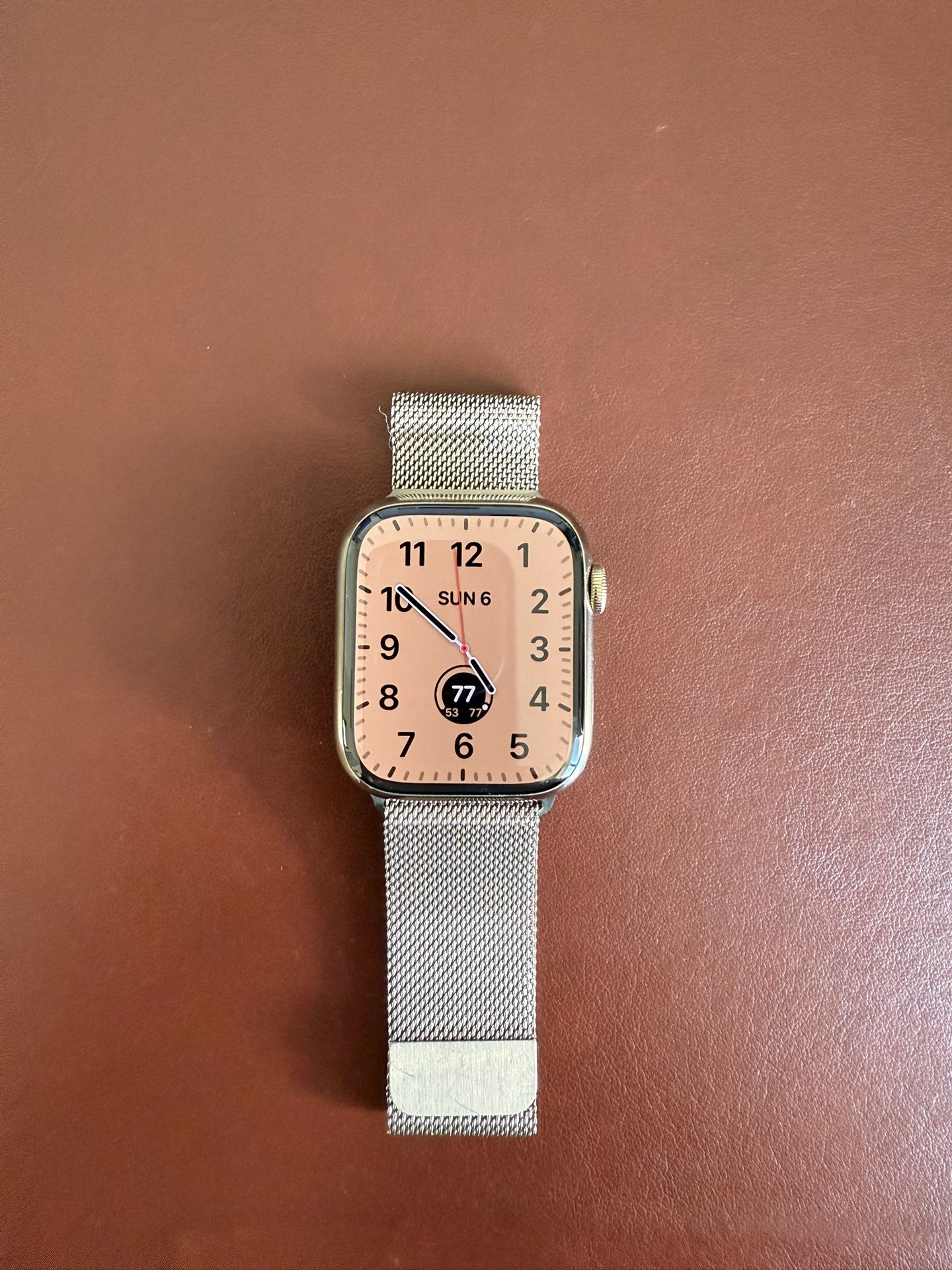 45 mm Gold Stainless Steel Apple Watch Series 7 W/ Gold Milanese Band (Includes packaging & Charger)