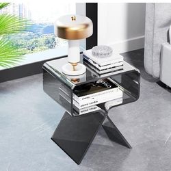 Acrylic Nightstand Side Table，Acrylic Side Table/End Table, Modern Design Clear Home Decor Display Coffee Table for Living Room Bedroom Bathroom Small