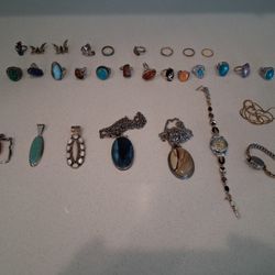 Jewelry Lot - (31 Pcs) Rings. Watches, Chains, Pendants. Misc