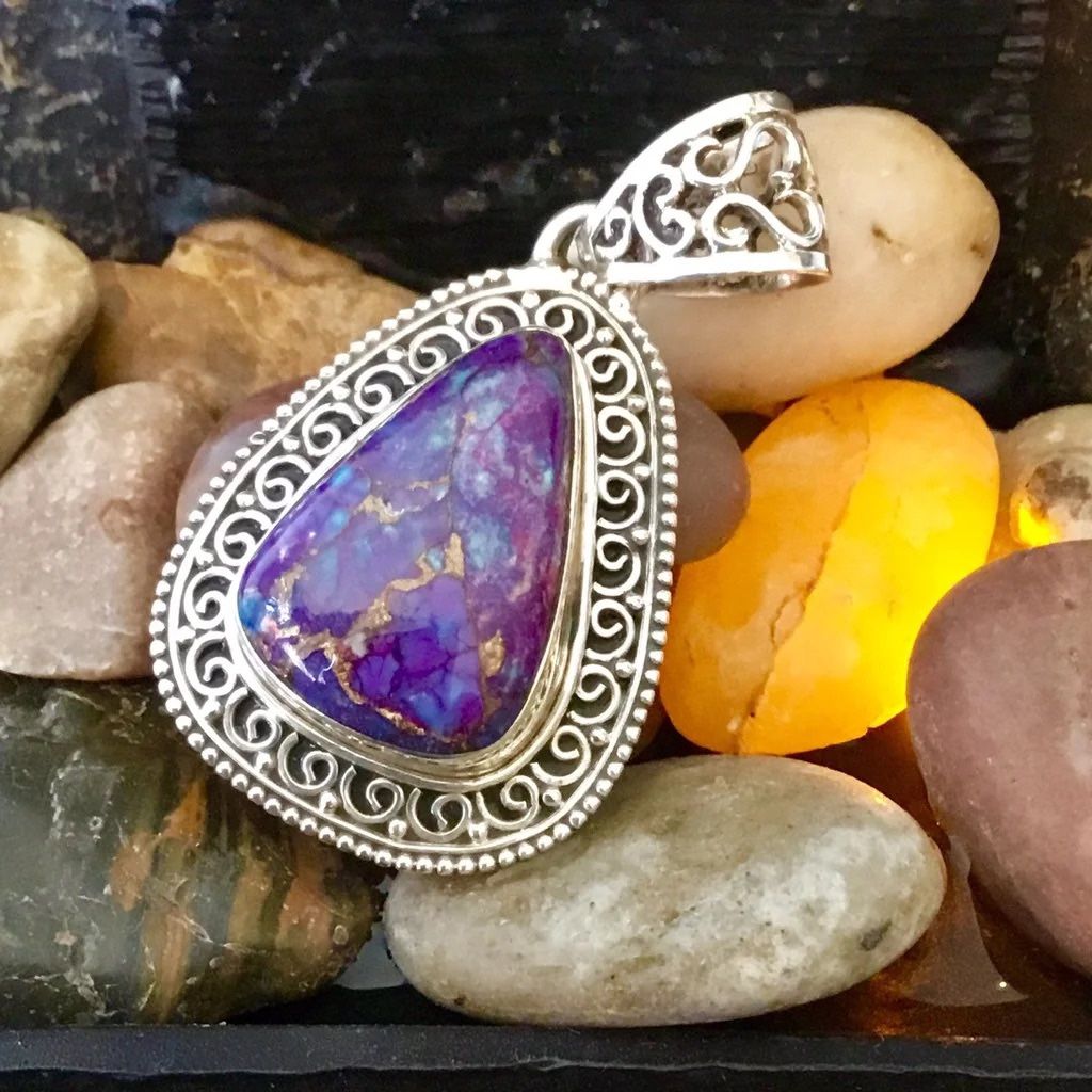 Gorgeous Purple Mojave Turquoise Pendant .925 Sterling Silver 