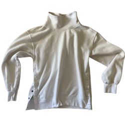 Abercrombie Sweater Womens High Neck White Fleece Snap Sides Sweatshirt Pullover Sz S