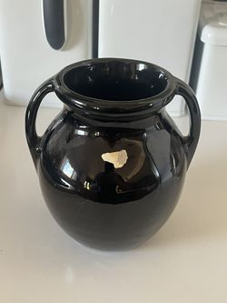 Vintage 1930’s Dickota Black Glaze Pottery Handled Vase