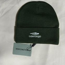 Balenciaga Dark Green Knit Beanie Hat Stylish Warm Winter Accessory