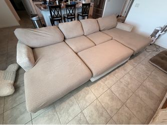 Large Beige Sectional Couch w/ Chaise - 74” x 142” - $100