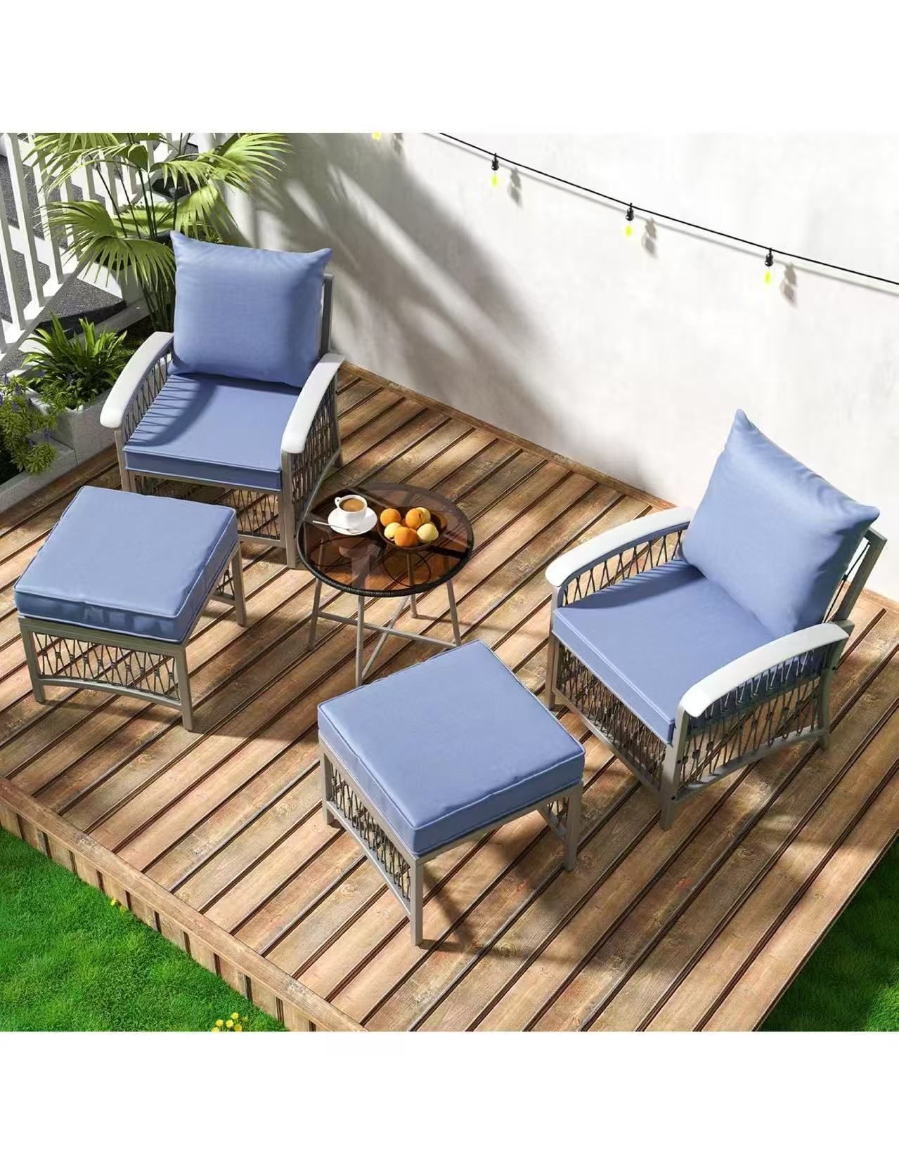 ❤️ 5 Pieces Patio Furniture Set Metal Outdoor, glass table