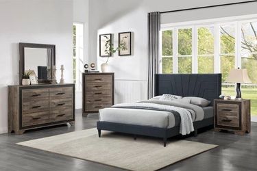 Queen Size Charcoal/ light brown Platform Bed With Orthopedic Mattress